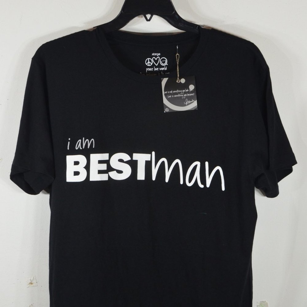 Peace Love World Unisex Short sleeve T shirt XL Bestman Printed tee Black NWT
